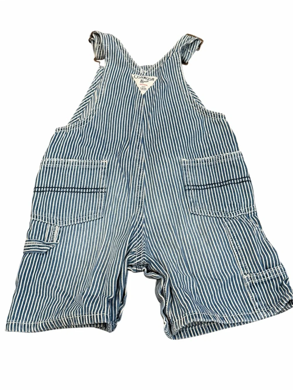 OshKosh B'gosh,  Navy and White Striped Engineer Short Overalls, Size 24 months